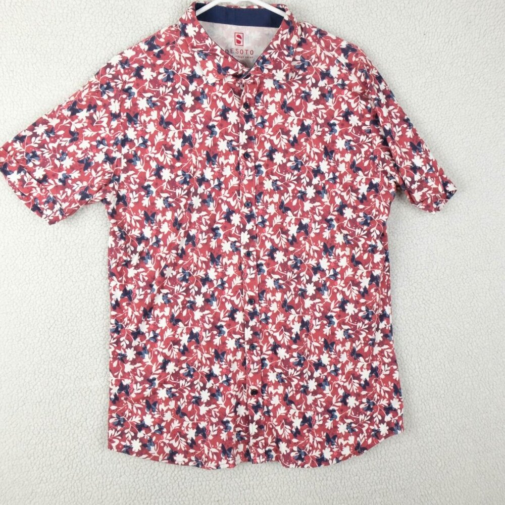 Desoto Polo Womens Extra Large Red White Floral Butterfly Stretch Performance